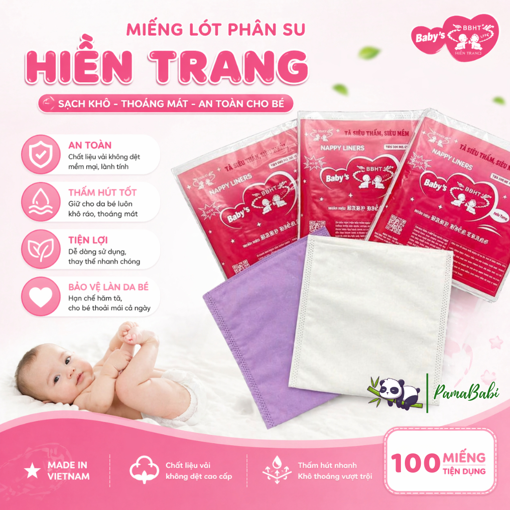 [200 Miếng] Miếng lót phân su Hiền Trang cho bé sơ sinh, miếng lót sơ sinh thấm hút, Tã lót sơ sinh