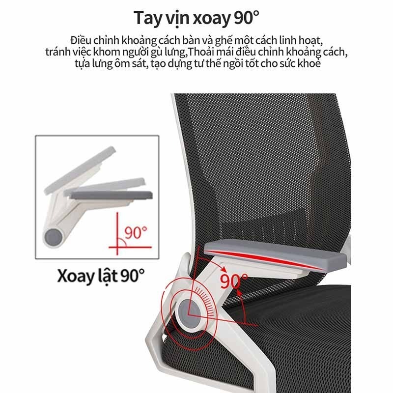 Ghế văn phòng xoay tựa lưng đôi, tựa tay chỉnh độ cao, ghế máy tính chống gù