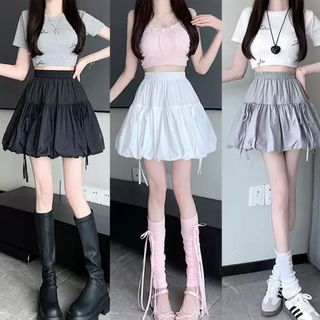 Chân váy bí ngắn thắt nơ form phồng có quần bảo hộ cạp chun freesize hồng đen trắng VANISA CV040