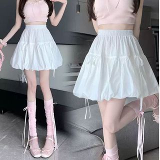 Chân váy bí ngắn thắt nơ form phồng có quần bảo hộ cạp chun freesize hồng đen trắng VANISA CV040