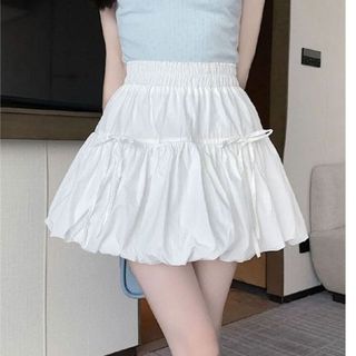 Chân váy bí ngắn thắt nơ form phồng có quần bảo hộ cạp chun freesize hồng đen trắng VANISA CV040