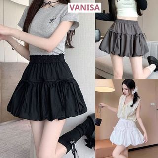 Chân váy bí ngắn thắt nơ form phồng có quần bảo hộ cạp chun freesize hồng đen trắng VANISA CV040