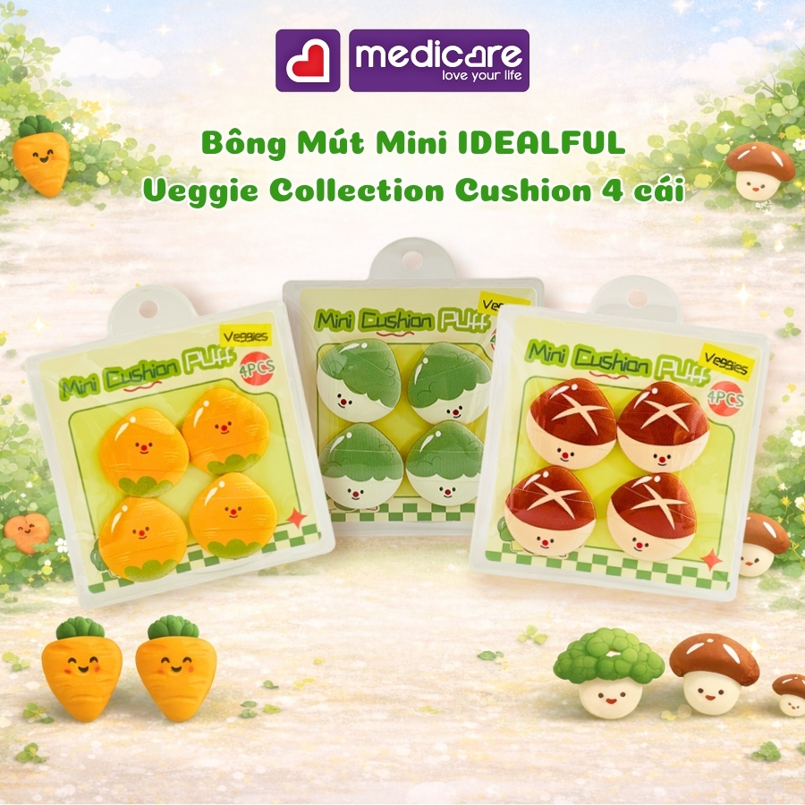 Bông mút mini IDEALFUL Veggie Collection Cushion Puff 4 cái