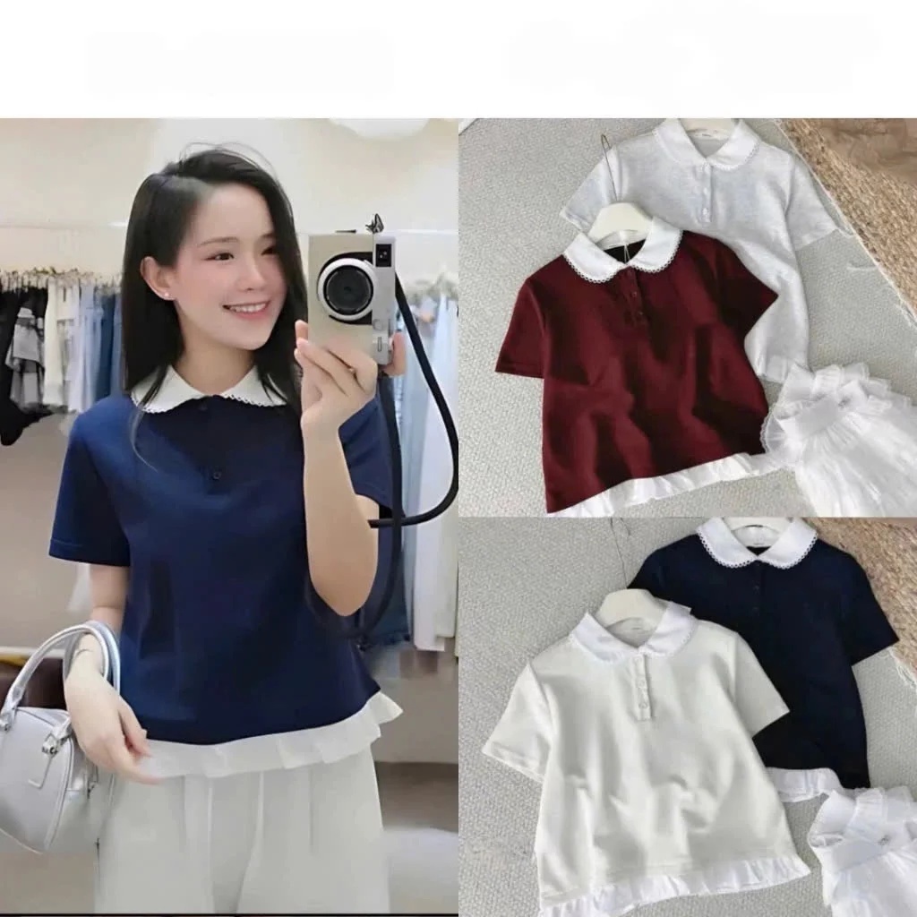 [Peinn] ÁO POLO CỔ SEN phối viền bèo chất liệu cotton trẻ trung nhẹ nhàng hot trend 12 THÁNG SÁU MA1521