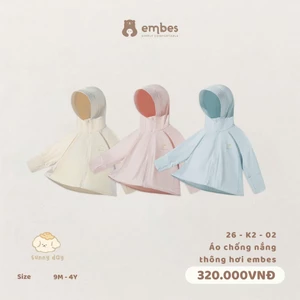Áo Chống Nắng Embes, Áo Chống Nắng Có Mũ Vành Chất Proly Mềm Mại Chống Tia UV Cho Bé Size Từ 8-18Kg