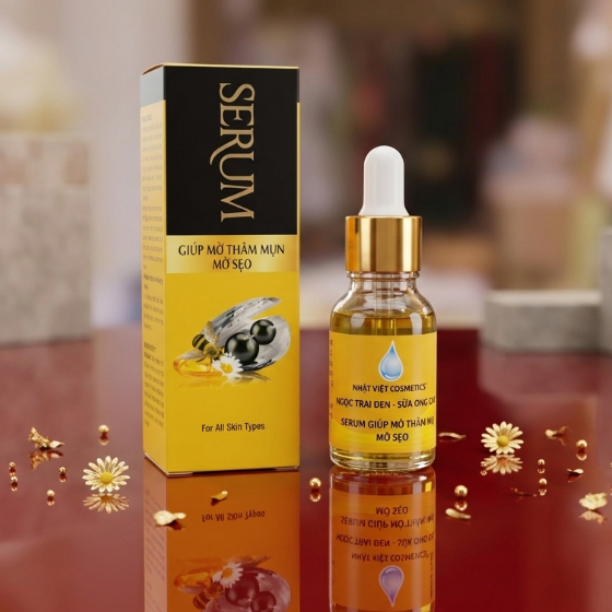 Serum Nhật Việt (Vàng-Đen) Ngọc Trai Đen Sữa Ong Chúa Hỗ Trợ Giảm Mụn Mờ Thâm 15ml
