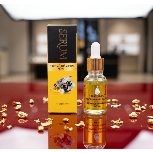 Serum Nhật Việt (Vàng-Đen) Ngọc Trai Đen Sữa Ong Chúa Hỗ Trợ Giảm Mụn Mờ Thâm 15ml