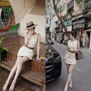 DAY CLOTHING-Set váy be sát nách chất vải đứng form cao cấp đi làm đi tiệc sang trọng
