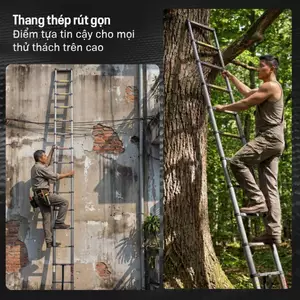 Thang rút đơn thép Carbon cao 4.7M - 5.9M FUJIHOME Nhập Khẩu, thang rút chữ I khoá chốt an toàn chân chống trơn trượt