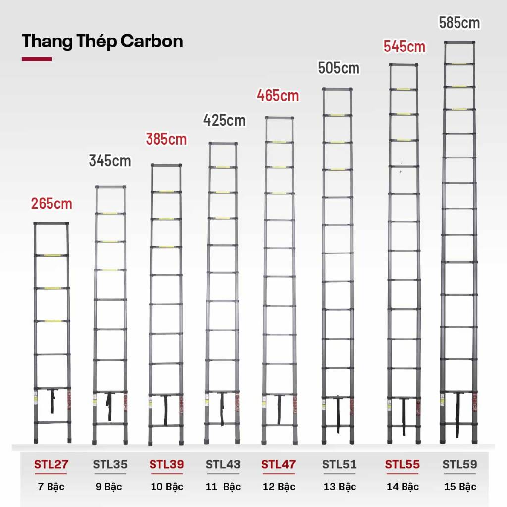 Thang rút đơn thép Carbon cao 2.7M - 5.9M FUJIHOME Nhập Khẩu, thang rút chữ I khoá chốt chân chống trơn trượt an toàn