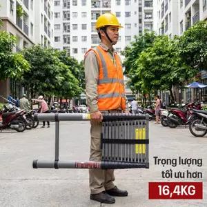 Thang rút đơn cao 2.7M - 5.9M thép Carbon chịu tải FUJIHOME Nhập Khẩu, thang rút chữ I khoá chốt an toàn chân chống trơn