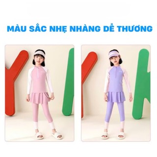 BK54 Bộ đồ bơi bé gái áo dài tay quần liền chân váy,bikini dài tay chống nắng cho bé gái 12- 48kg
