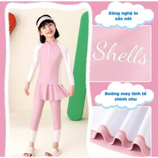 BK54 Bộ đồ bơi bé gái áo dài tay quần liền chân váy,bikini dài tay chống nắng cho bé gái 12- 48kg