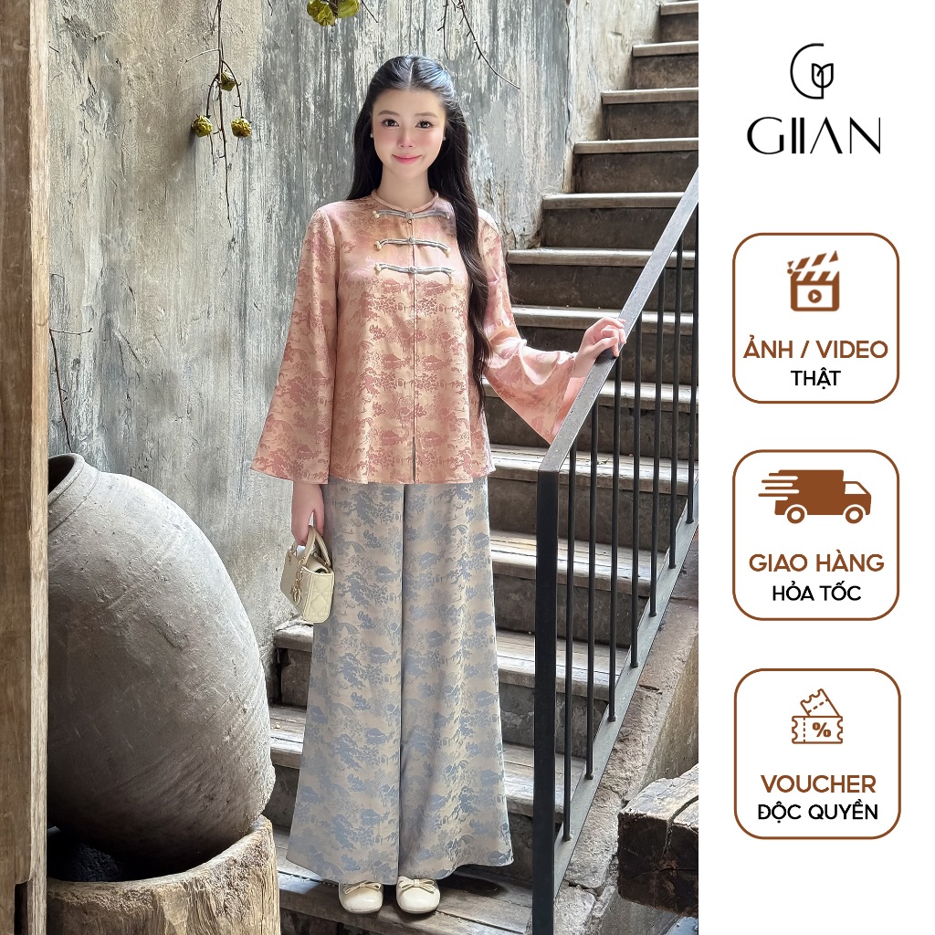 Pháp phục lụa cao cấp Giian nữ, đồ lam đi lễ chùa, đi chơi thiết kế cổ ...