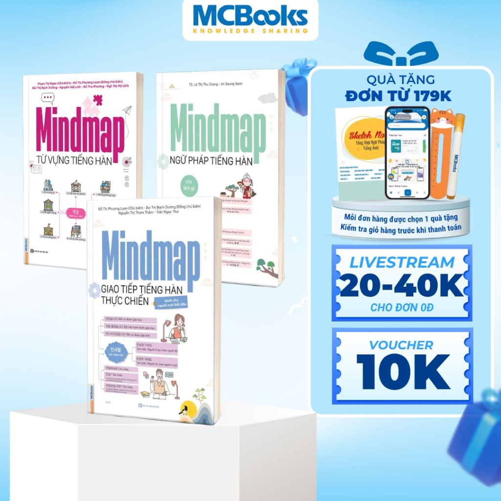 Sách - Combo 3 cuốn mindmap tiếng Hàn - Từ vựng, Ngữ pháp, Giao Tiếp