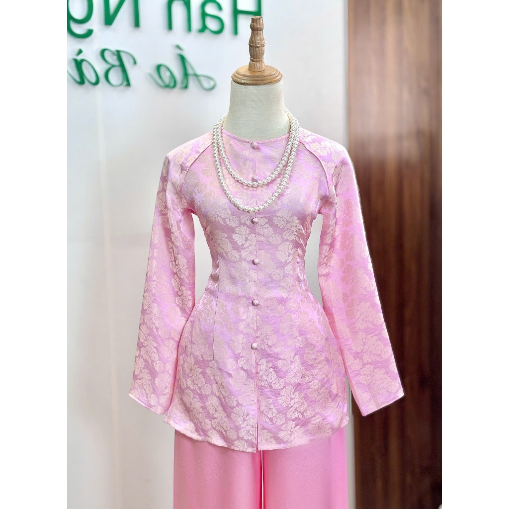 B.a191- ÁO BÀ BA GẤM TƠ TẰM KIM HOA DỆT GOLD SLIVER CAO CẤP CỔ TRÒN NÚT BỌC <QUẦN NGỌC TRAI>
