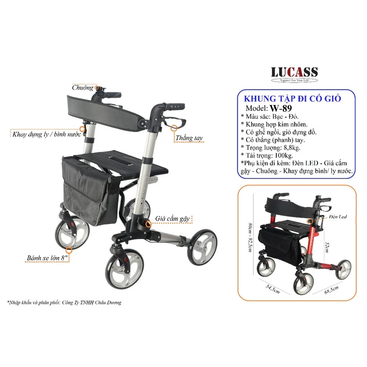 Khung tập đi đa năng Lucass VK189, khung tập đi có ghế ngồi, khung tập đi cho người già