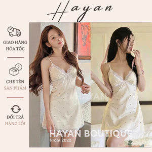 HT151a Váy ngủ sexy phối ren chấm bi kèm ĐỆM LÓT,đồ ngủ xẻ hông tôn dáng HT151a