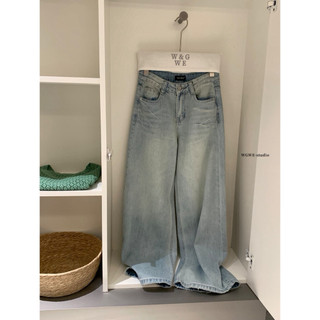 𝐏𝐡𝐢𝐞𝐧 𝐖𝐆𝐖𝐄 | (Sẵn M) w9500 Quần Jean Ống Suông Rộng 100CM Xanh Nhạt