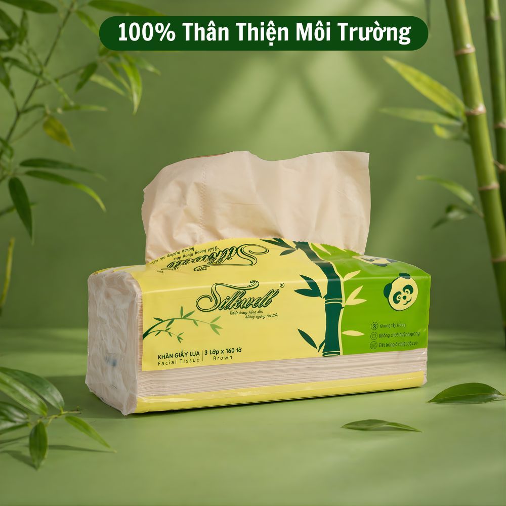 [HỎA TỐC] Giấy Ăn Lụa Silkwell Thùng 9 Gói Gấu Trúc Nâu 160 Tờ/3 Lớp - Dai, Thấm Nước Tốt Không Mủn