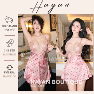 HT179a Váy ngủ sexy phối ren xẻ v1 chấm bi quyến rũ,đồ ngủ lụa dáng xòe hách dáng HT179a