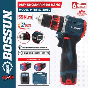 Máy Khoan Bắt Vít Pin Bossun M16B-ID1610BL, 3 Chức Năng Có Búa Khoan Tường, Có Đảo Chiều, Lõi Đồng 100%