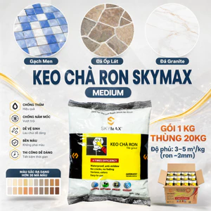 Keo Chà Ron SKYMAX CAO CẤP - Keo Chít Mạch Chống Thấm, Chống Rêu Mốc,Bền Màu,Đa Dạng Bảng Màu Gạch Đá (Gói 1KG)