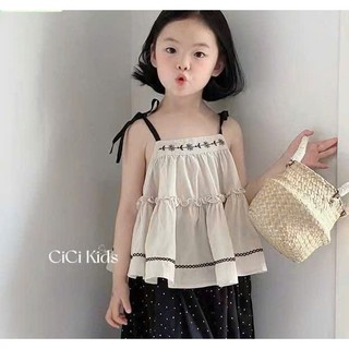[B&G] Sét Áo 2 dây bèo nhún phối quần ống rộng chấm bi dài cho bé diện đi chơi, đi biển hay dạo phố