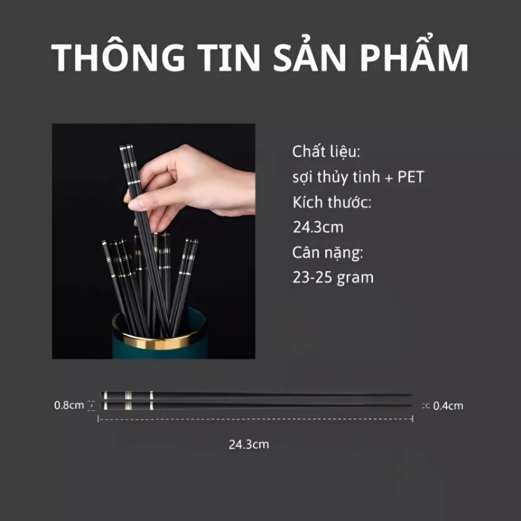 [Đơn 85k Nhận Quà] Bộ10 đôi đũa hợp kim Nhật Bản, đũa ăn cao cấp kháng khuẩn chống trơn trượt chịu nhiệt cao