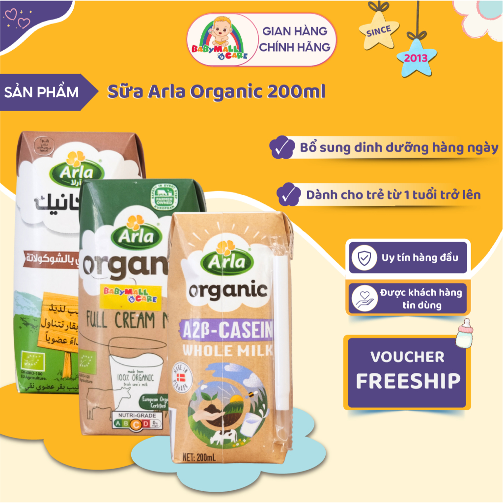 Sữa Arla Organic 200ml Bổ Sung Dinh Dưỡng, Vitamin, Khoáng Chất, Năng Lượng Cho Bé | Babymall & Care