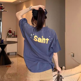 jennie với 26ss cổ tròn tay ngắn elfo ngực in retro làm cũ áo sơ mi phụ nữ