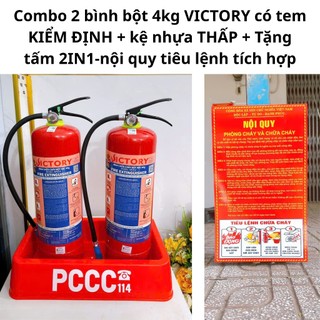 {Có kiểm định}Combo 2 bình chữa cháy bột 4kg đã kiểm định,kèm kệ nhựa và Tặng nội quy tiêu lệnh