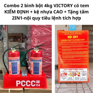 {Có kiểm định}Combo 2 bình chữa cháy bột 4kg đã kiểm định,kèm kệ nhựa và Tặng nội quy tiêu lệnh