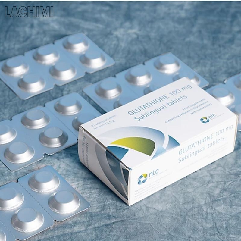 Viên ngậm trắng da GLUTATHIONE 100MG SUBLINGUAL TABLETS chống oxy hóa, cải thiện nám Lachimi Hộp 30V
