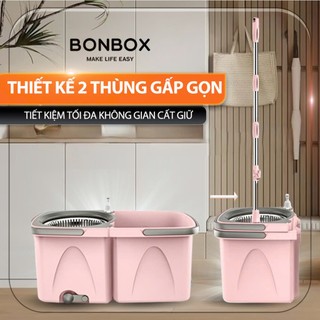Bộ lau nhà xoay 360 độ Bonbox BCT706 - Kèm thùng tự vắt có lồng inox chống gỉ, dễ làm sạch