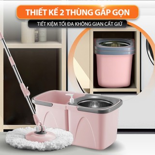 Bộ lau nhà xoay 360 độ Bonbox BCT706 - Kèm thùng tự vắt có lồng inox chống gỉ, dễ làm sạch