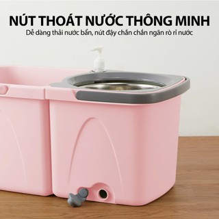 Bộ lau nhà xoay 360 độ Bonbox BCT706 - Kèm thùng tự vắt có lồng inox chống gỉ, dễ làm sạch