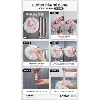 Bộ lau nhà xoay 360 độ Bonbox BCT706 - Kèm thùng tự vắt có lồng inox chống gỉ, dễ làm sạch