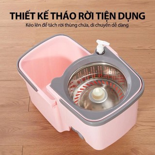 Bộ lau nhà xoay 360 độ Bonbox BCT706 - Kèm thùng tự vắt có lồng inox chống gỉ, dễ làm sạch