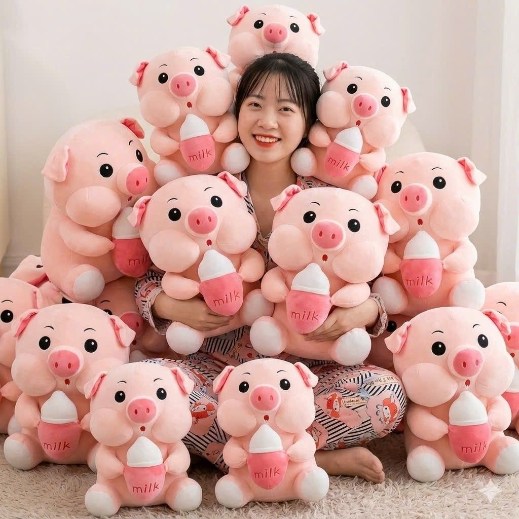 Gấu Bông Heo Ôm Bình Sữa Khổng Lồ 1M Hàng Cao Cấp, Gối Ôm,Vải siêu mềm mịn Quà Tặng Đáng Yêu Cute