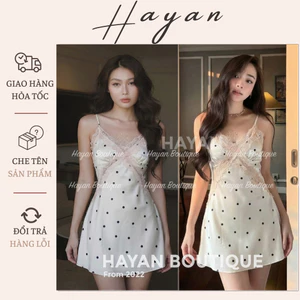 HT184 Váy ngủ sexy phối ren vạt chéo kèm ĐỆM LÓTchấm bi,đồ ngủ lụa 2s quyến rũ HT184