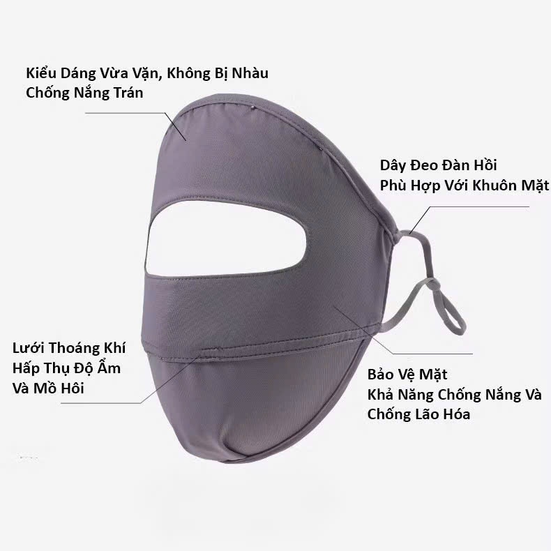 Mặt Nạ FullFace Chống Nắng, Chống Tia UV Tốt, Chất Liệu Cotton Su Mát Lạnh, Thoáng Khí KT2
