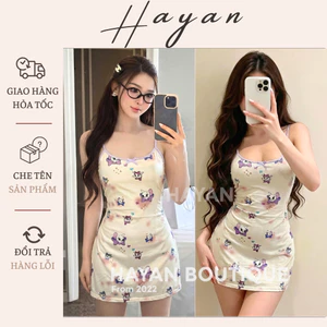 HT185 Váy ngủ cotton hoạ tiết mèo tím tôn dáng,đồ ngủ nữ cute dễ thương gợi cảm HT185