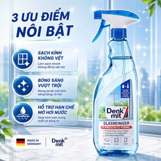 Nước xịt lau kính Denkmit Glasreiniger 1L Đức – Sạch kính không vệt, chống mờ hơi nước, sáng bóng chuẩn EU