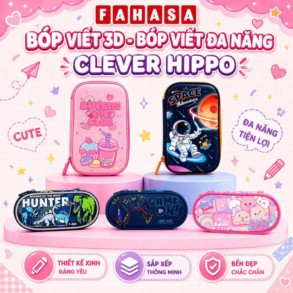 Bóp Viết 3D/Bóp Viết Đa Năng Clever Hippo - Space Adventure/Sweetie Pie Club/Bestie Forever/Chiến Binh/Game On