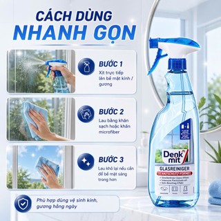 Nước xịt lau kính Denkmit Glasreiniger 1L Đức – Sạch kính không vệt, chống mờ hơi nước, sáng bóng chuẩn EU