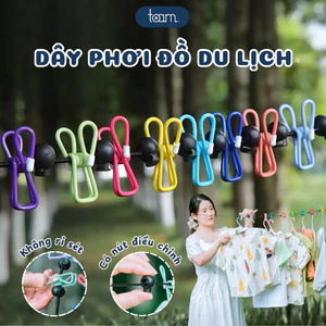 Dây Phơi Đồ Du Lịch TORO 3.5m Co Giãn Nâng Cấp - 12 Kẹp Treo Phơi Quần Áo Di Động Chống Gió
