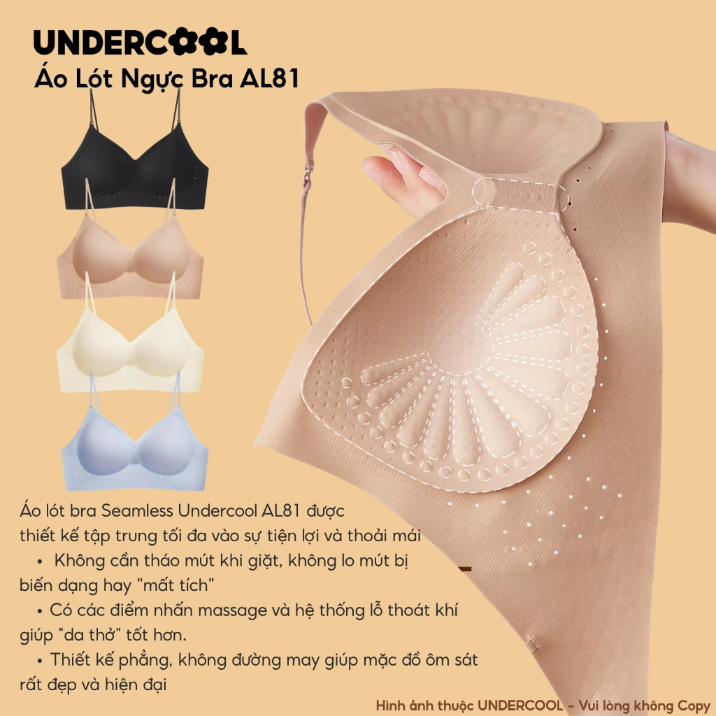 Áo Lót Ngực Bra Nữ UNDERCOOL - Áo Ngực Su Không Gọng Seamless, Đệm Mút Cố Định, Mềm Mại Thoáng Khí Chống Lộ AL81