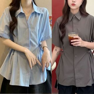 Áo sơ mi cổ bẻ day eo hai bên dáng xuông nữ thanh lịch đen xanh trắng VANISA CT488