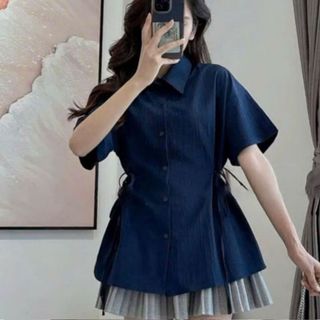 Áo sơ mi nữ form rộng có dây eo hai bên chất đũi đen trắng xanh thanh lịch VANISA CT488